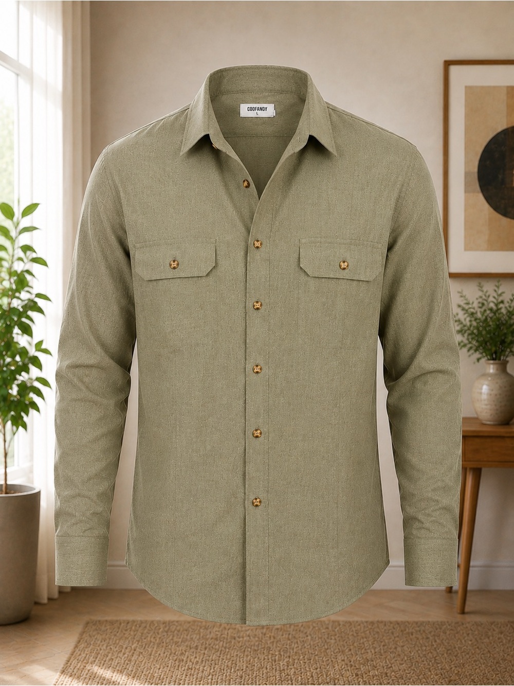 Cody & Co. Men's Olive Green Long-Sleeve Button-Down Shirt